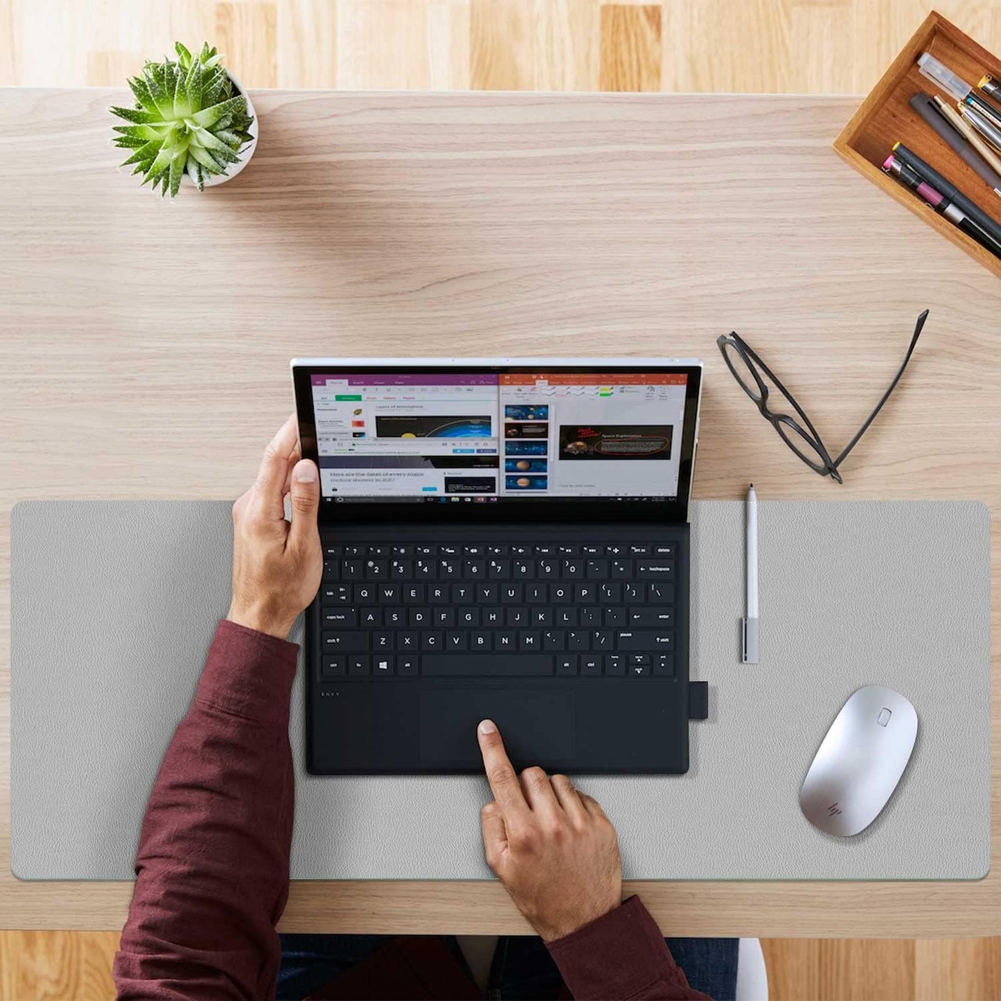 Transform Your Workspace with Our Dual-Sided PU Leather Desk Pad - Non-Slip, Waterproof, and Durable for Home or Office (23.6"x13.7", Grey)