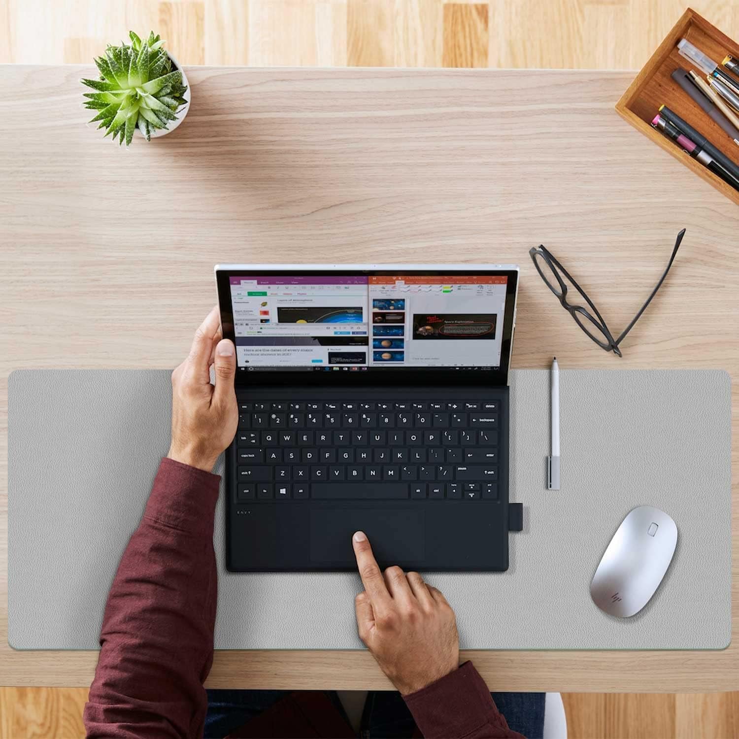 Transform Your Workspace with Our Dual-Sided PU Leather Desk Pad - Non-Slip, Waterproof, and Durable for Home or Office (23.6"x13.7", Grey)