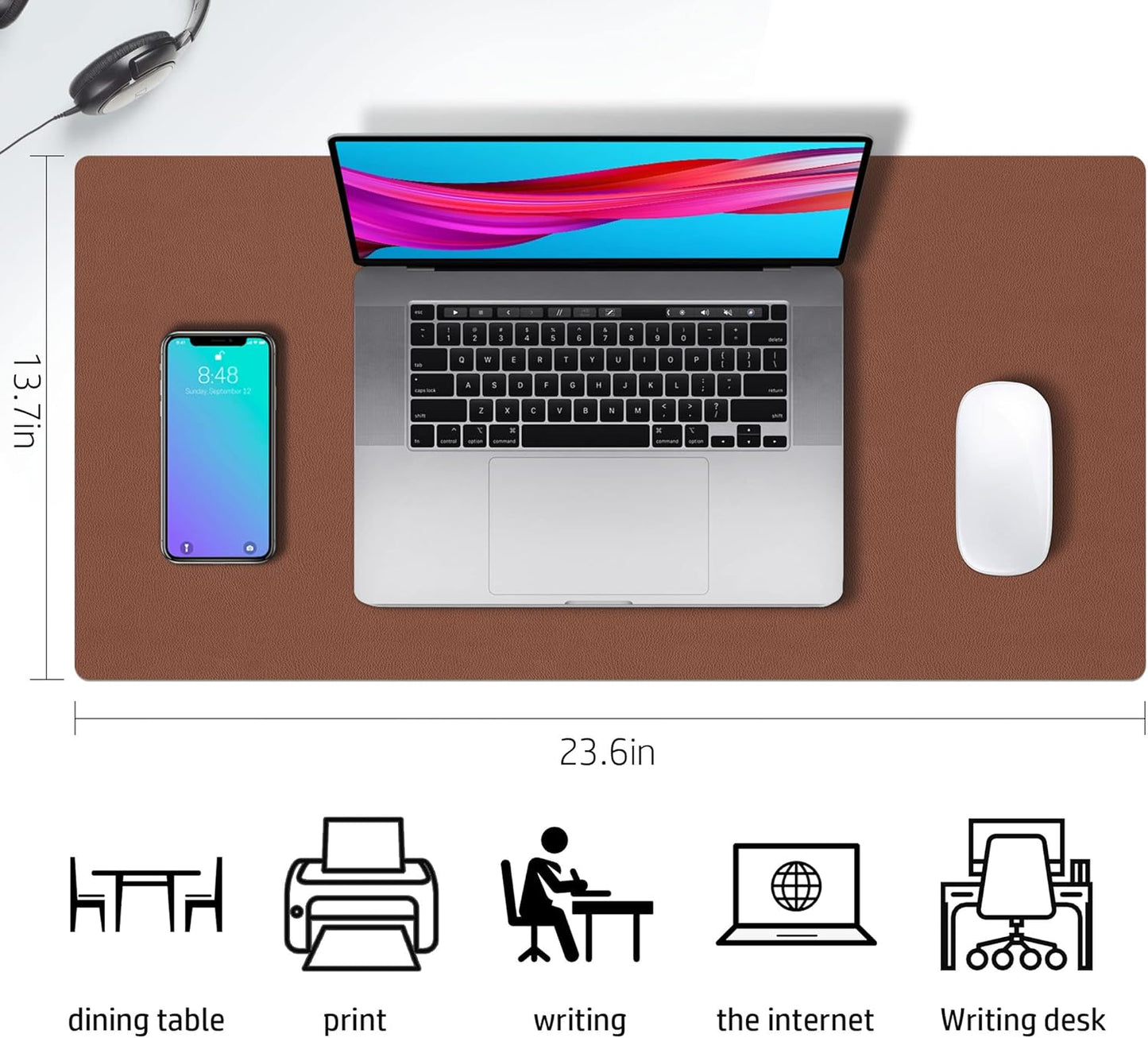 Double-Sided PU Leather Desk Pad - Non-Slip Waterproof Mouse Mat (Brown)