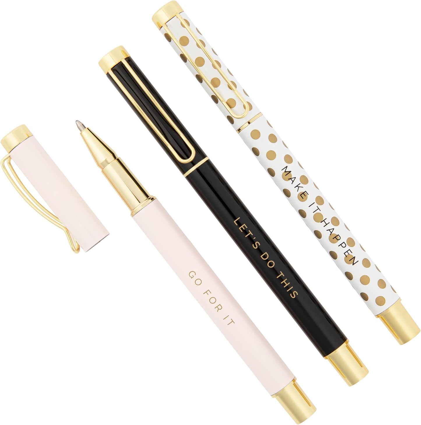 Inspirational Metal Pen Set - Motivational Pen Set for Home and Office - Refillable Pens with Black Ink - Pens for Women Journaling - Graduation, New Job, Teacher Gifts for Her