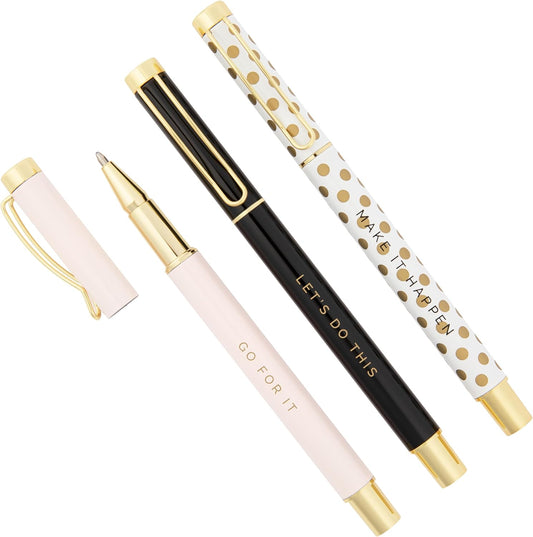 Inspirational Metal Pen Set - Motivational Pen Set for Home and Office - Refillable Pens with Black Ink - Pens for Women Journaling - Graduation, New Job, Teacher Gifts for Her