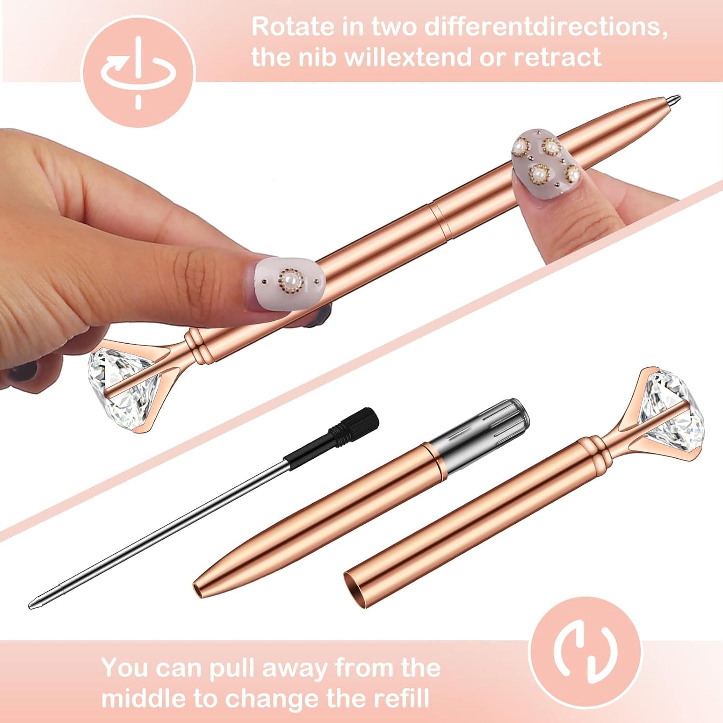 Bling Crystal Ballpoint Pens Set - 16 Pcs Diamond Pens with Black Ink (Mixed Colours)