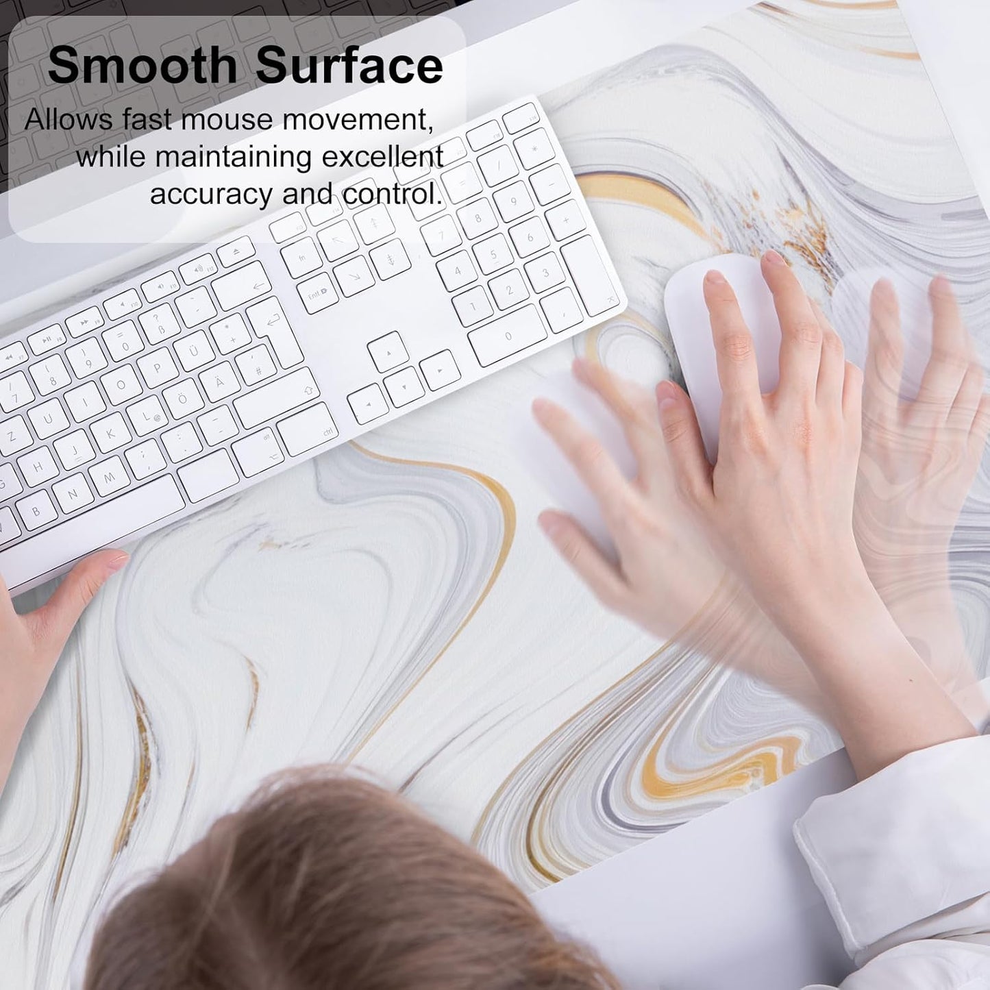 Luxurious White Marble Mouse Pad - Extra Large PU Leather Desk Mat for Ultimate Comfort and Style
