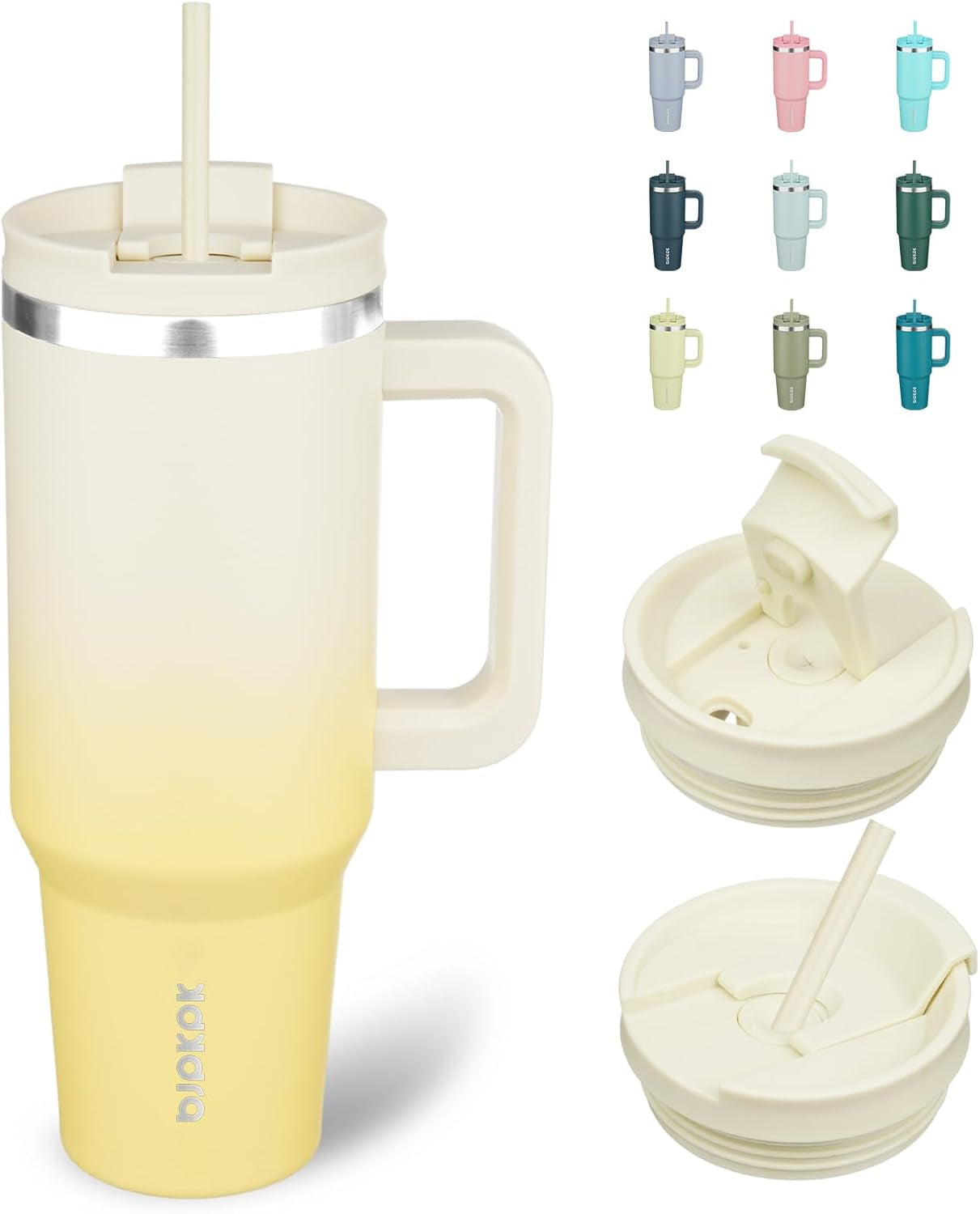 40oz Insulated Tumbler with Handle, Lid & Straw - Stainless Steel