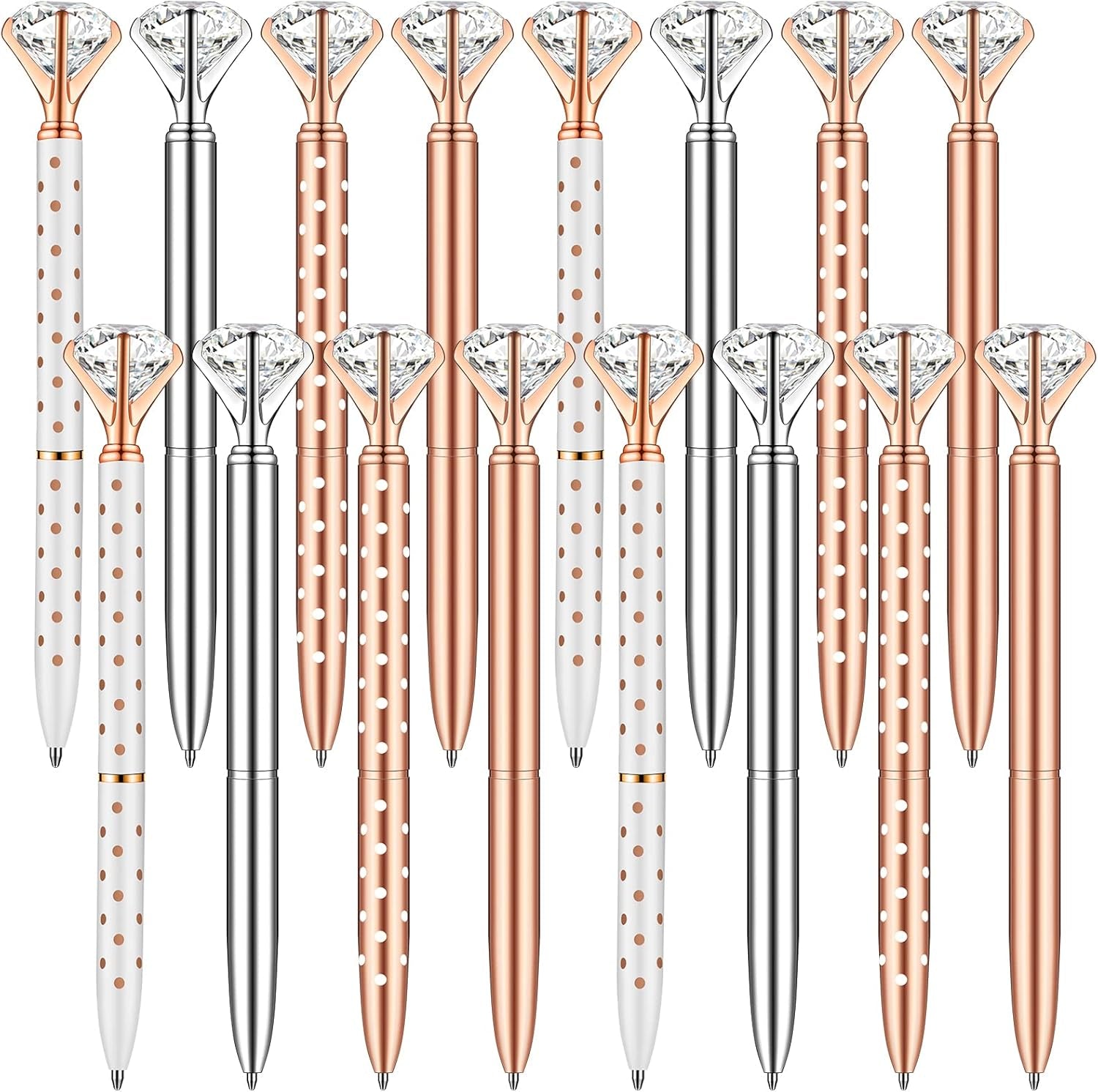Bling Crystal Ballpoint Pens Set - 16 Pcs Diamond Pens with Black Ink (Mixed Colours)