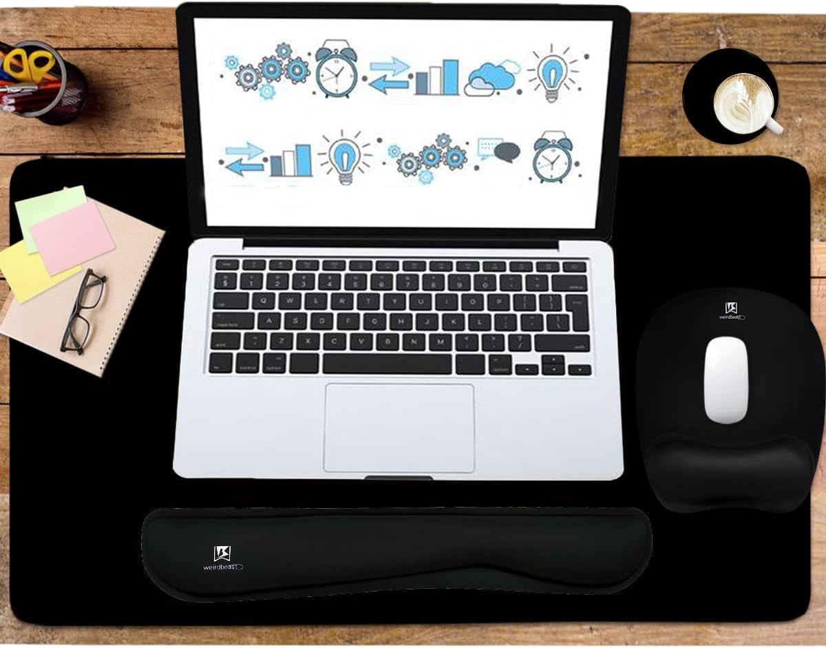 4-in-1 Keyboard Wrist Rest & Large Mouse Pad - Memory Foam Ergonomic Desk Mat