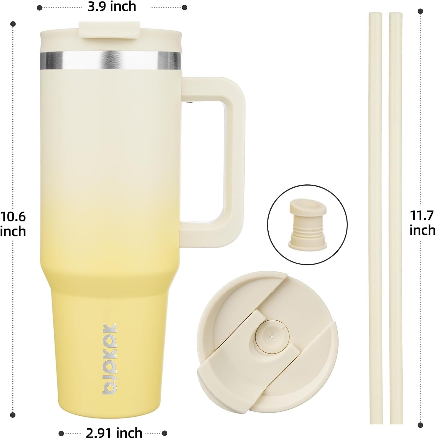 40oz Insulated Tumbler with Handle, Lid & Straw - Stainless Steel