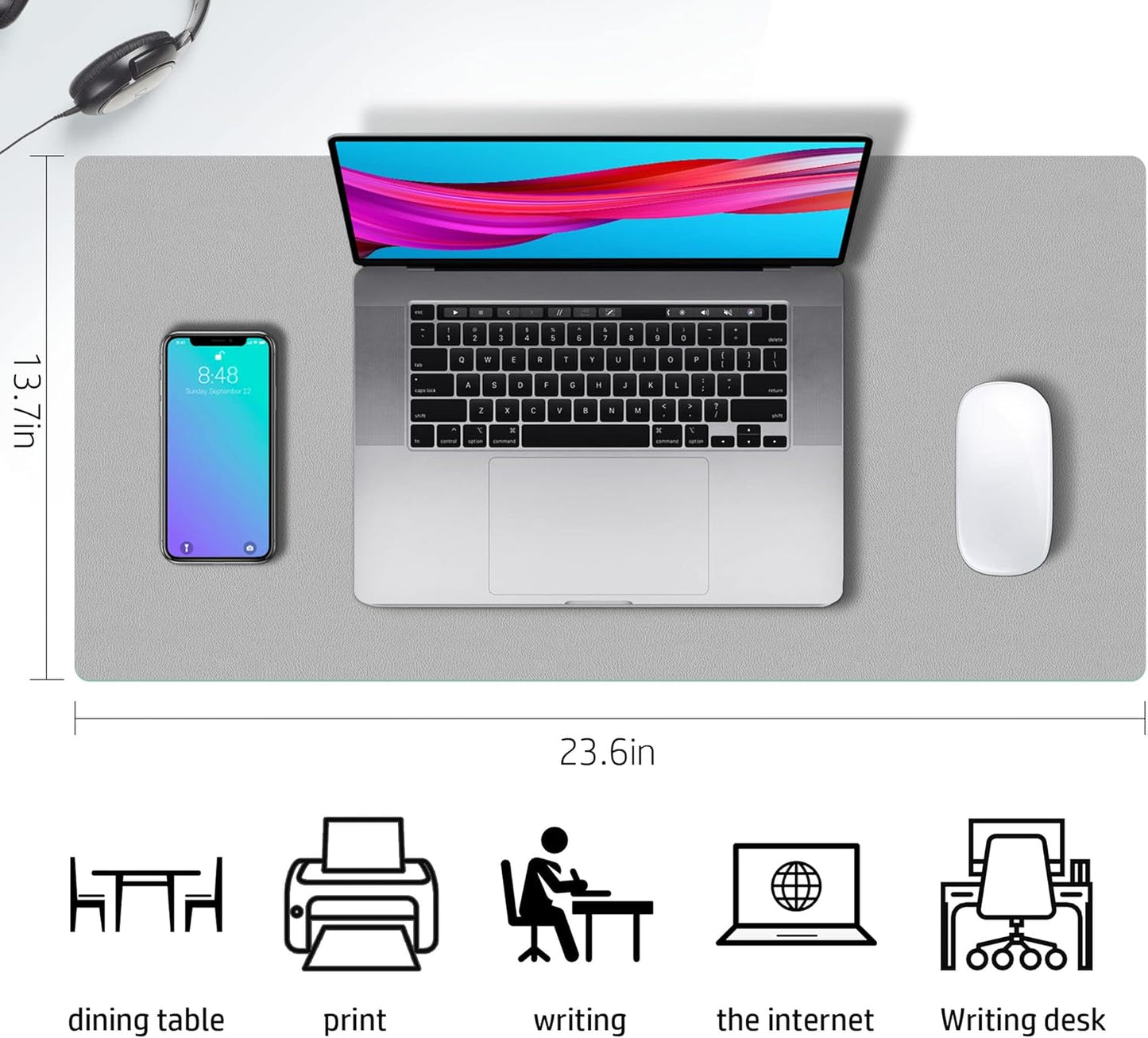 Transform Your Workspace with Our Dual-Sided PU Leather Desk Pad - Non-Slip, Waterproof, and Durable for Home or Office (23.6"x13.7", Grey)