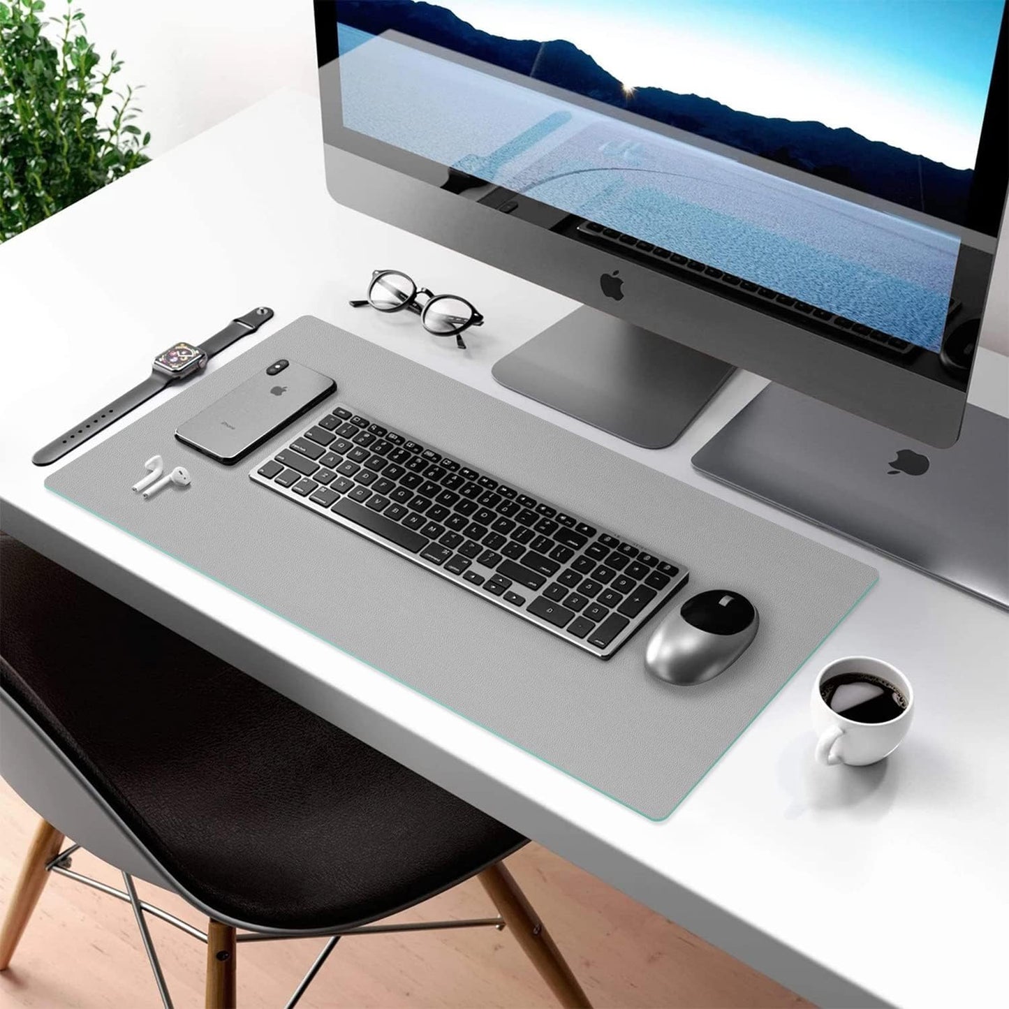 Transform Your Workspace with Our Dual-Sided PU Leather Desk Pad - Non-Slip, Waterproof, and Durable for Home or Office (23.6"x13.7", Grey)