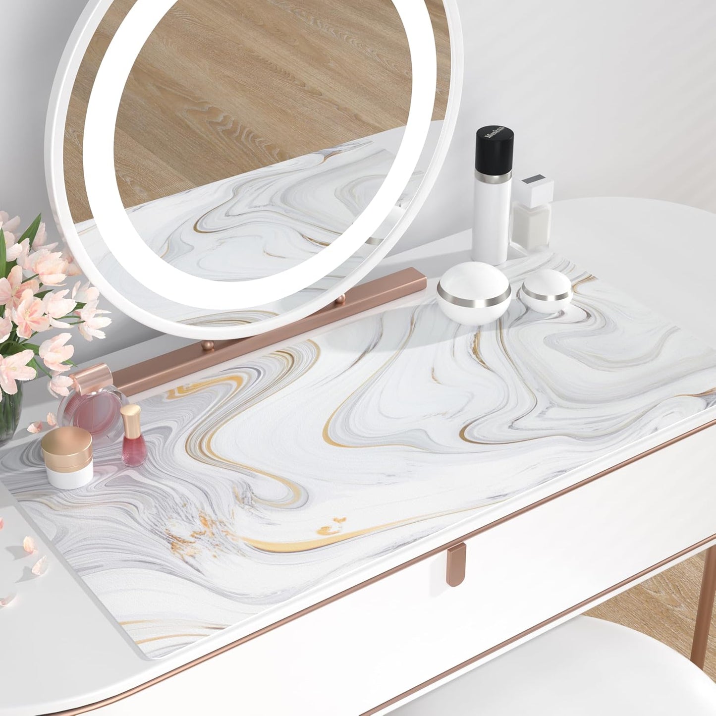 Luxurious White Marble Mouse Pad - Extra Large PU Leather Desk Mat for Ultimate Comfort and Style