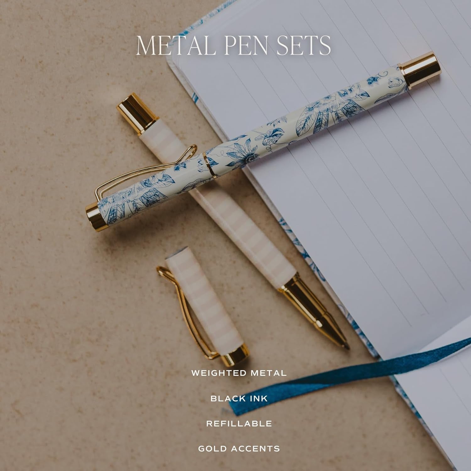 Inspirational Metal Pen Set - Motivational Pen Set for Home and Office - Refillable Pens with Black Ink - Pens for Women Journaling - Graduation, New Job, Teacher Gifts for Her