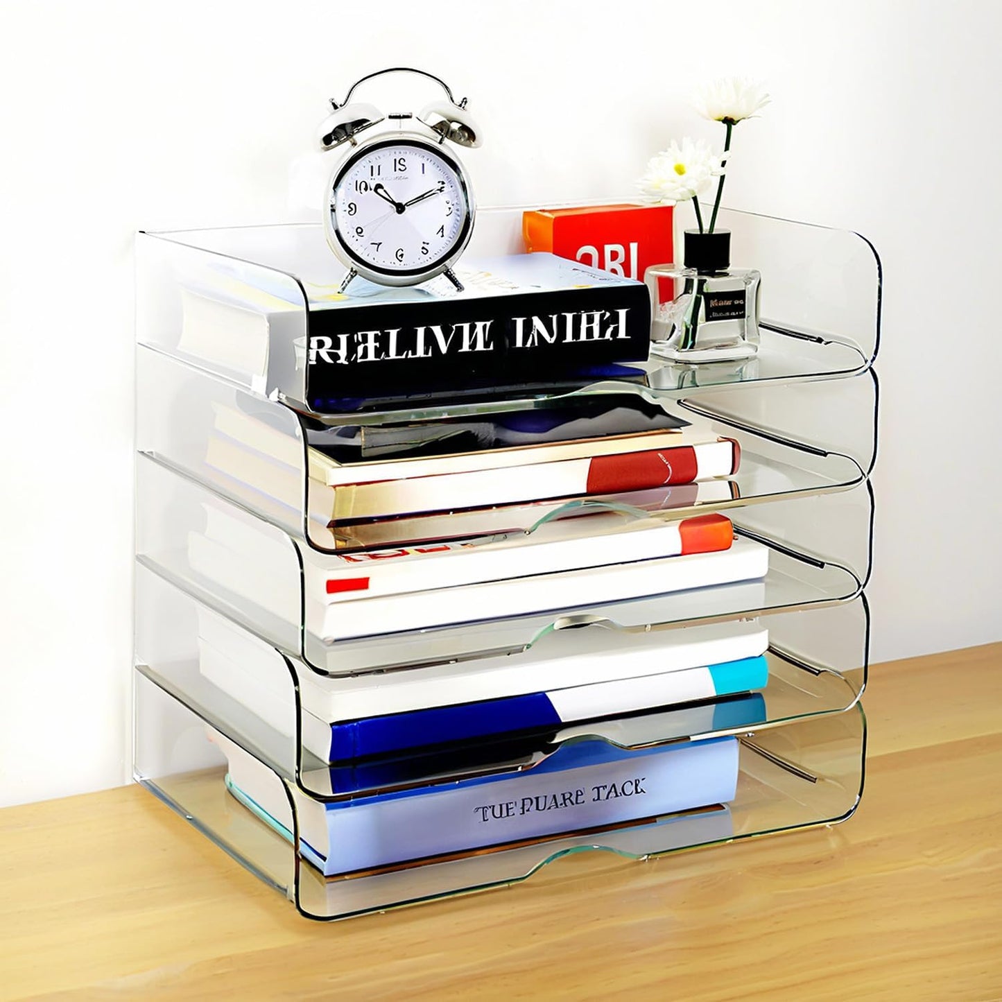 Large Capacity Desk Organizer, 4 Tier Paper Organizer, File Organizer for Desk, Stackable Paper Tray for Office, Home and School