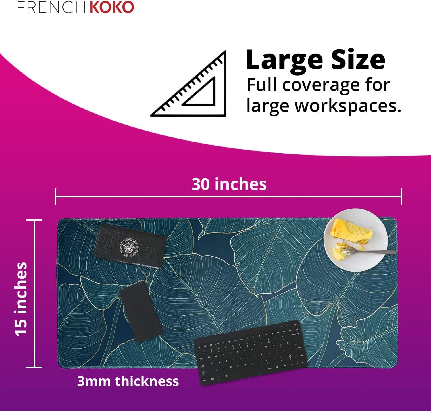 XL Green Leaves Desk Mat & Mouse Pad - Large Keyboard Pad for Women