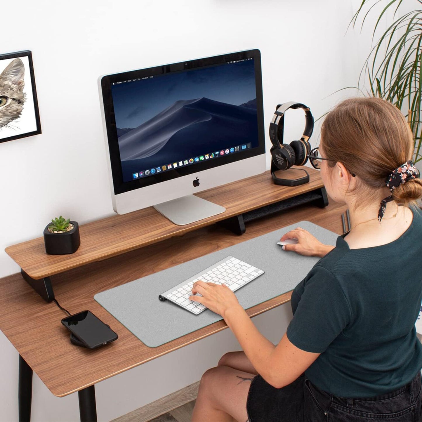 Transform Your Workspace with Our Dual-Sided PU Leather Desk Pad - Non-Slip, Waterproof, and Durable for Home or Office (23.6"x13.7", Grey)