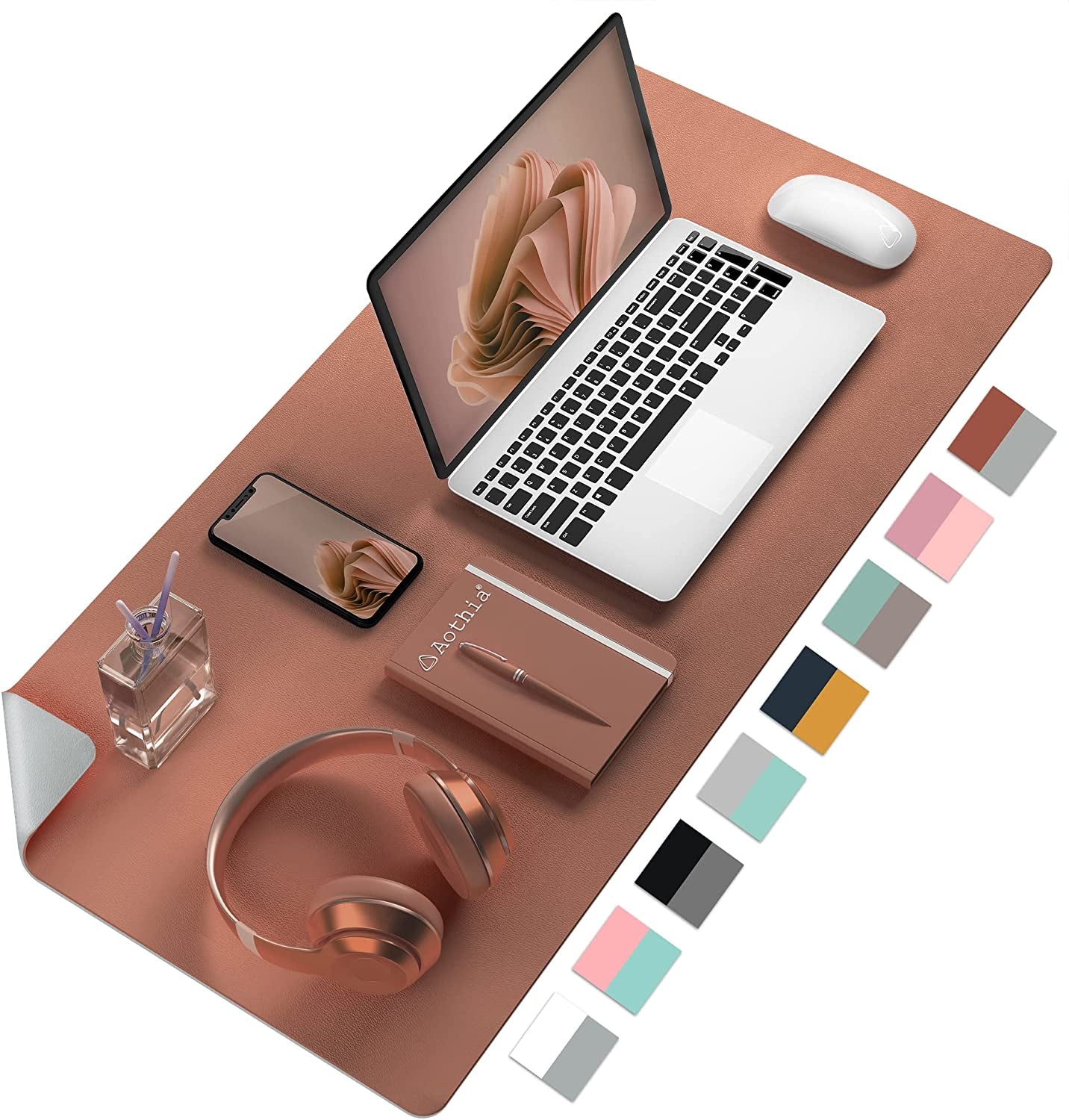 Double-Sided PU Leather Desk Pad - Non-Slip Waterproof Mouse Mat (Brown)