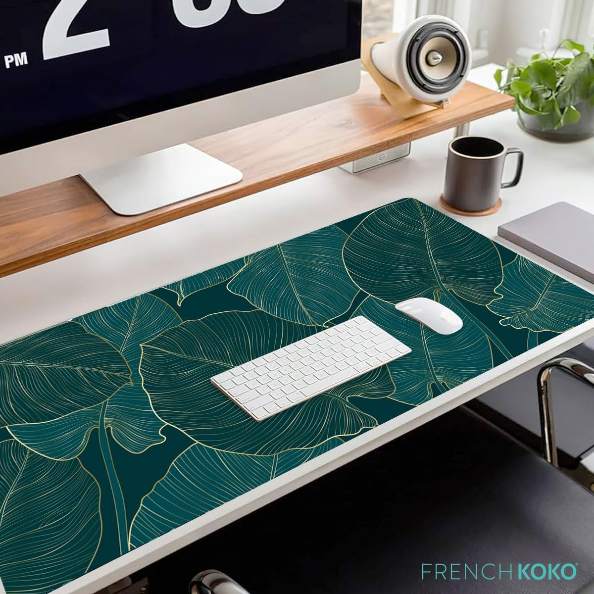 XL Green Leaves Desk Mat & Mouse Pad - Large Keyboard Pad for Women