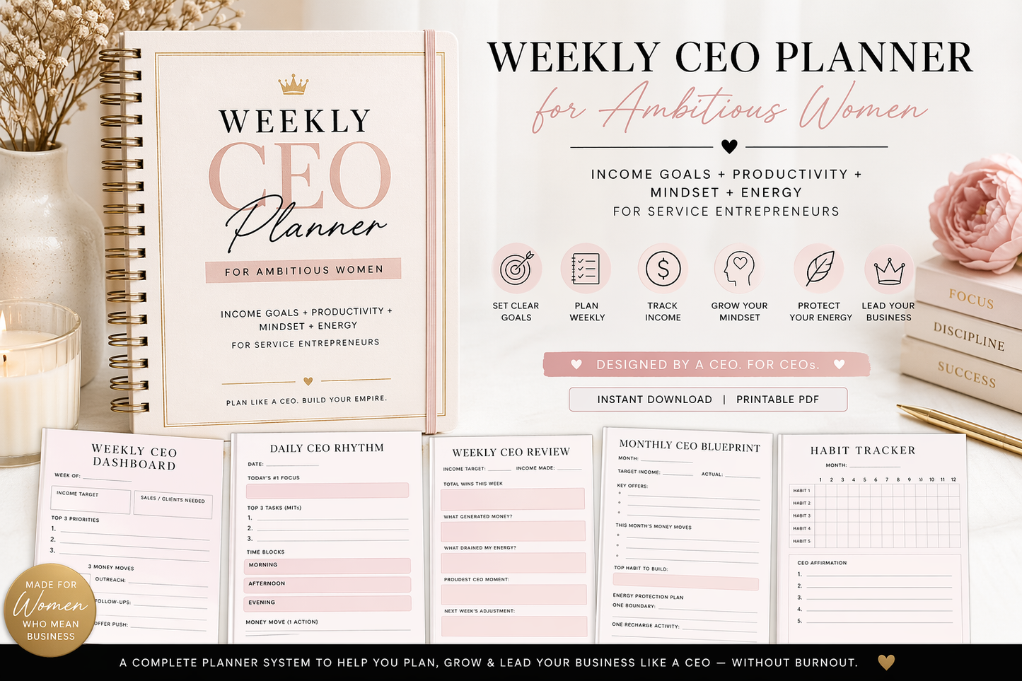 Weekly CEO Planner for Ambitious Women — 2026 Edition (Digital Download)