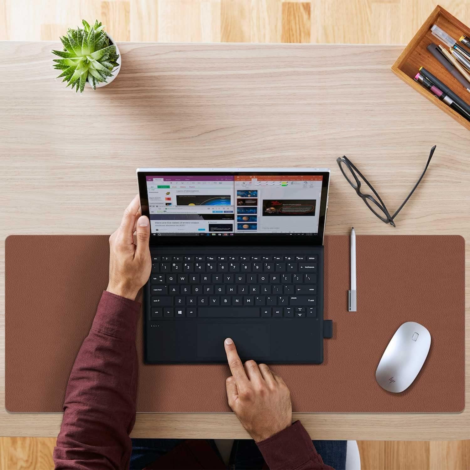 Double-Sided PU Leather Desk Pad - Non-Slip Waterproof Mouse Mat (Brown)