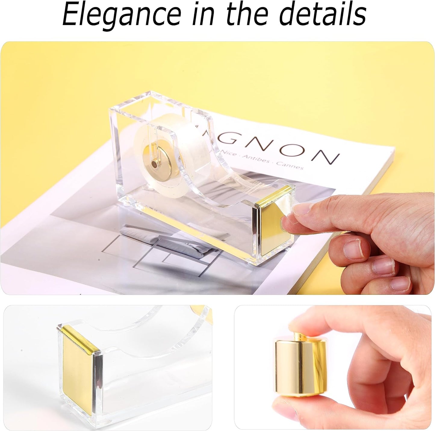 Gold Acrylic Desk Accessories Set - Stapler, Tape Holder, Pen Holder & Scissors