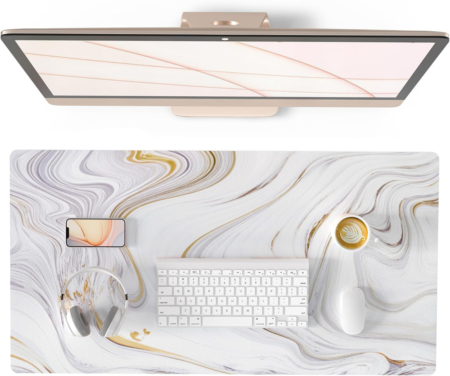 Luxurious White Marble Mouse Pad - Extra Large PU Leather Desk Mat for Ultimate Comfort and Style