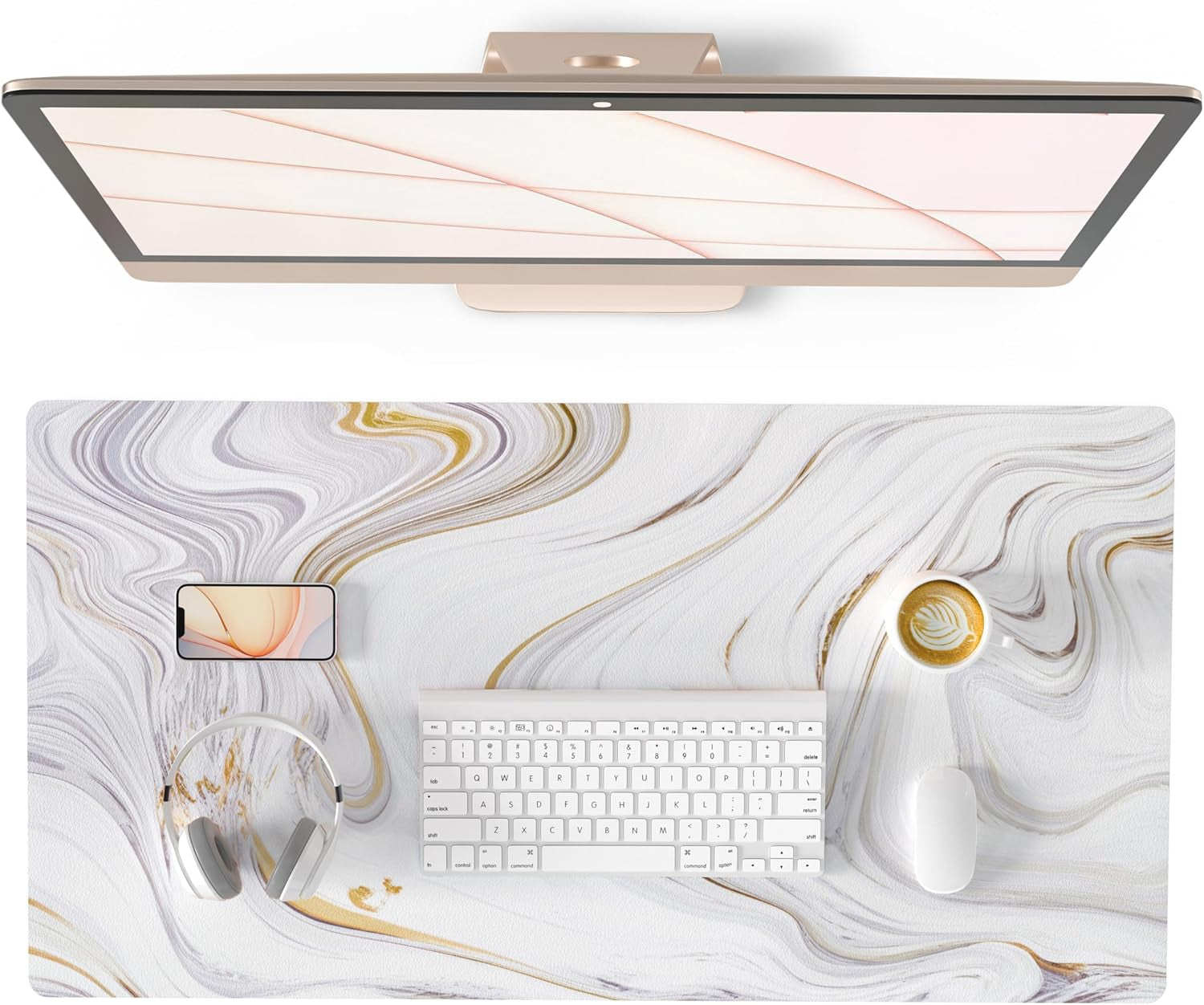 Luxurious White Marble Mouse Pad - Extra Large PU Leather Desk Mat for Ultimate Comfort and Style
