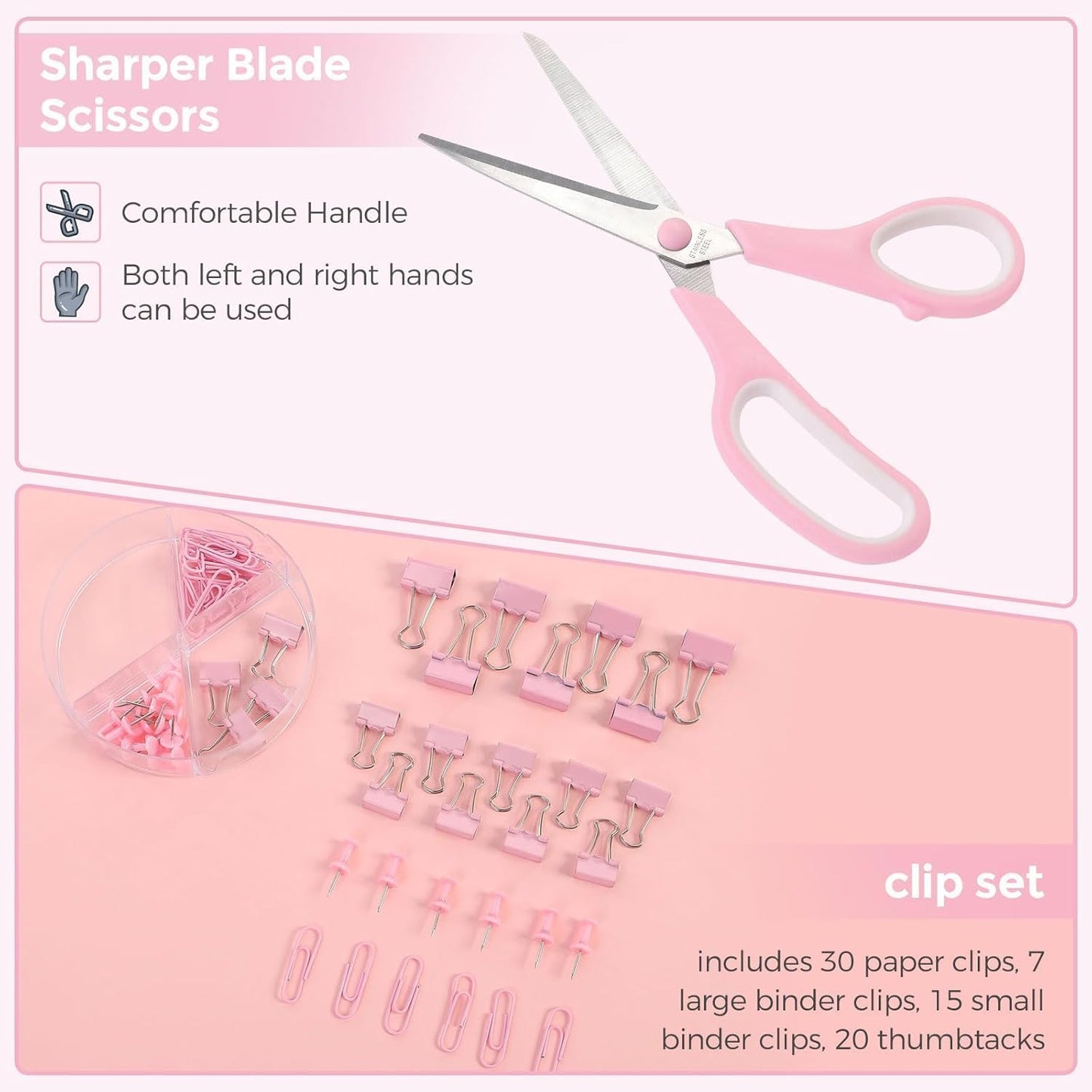Pink Desk Accessories, Pink Office Supplies Set, Mesh Desk Organizer, Stapler, Tape Dispenser, Scissors, Binder/Paper Clips and 1000Pcs Staples, Desk Organizer for Women, Gifts