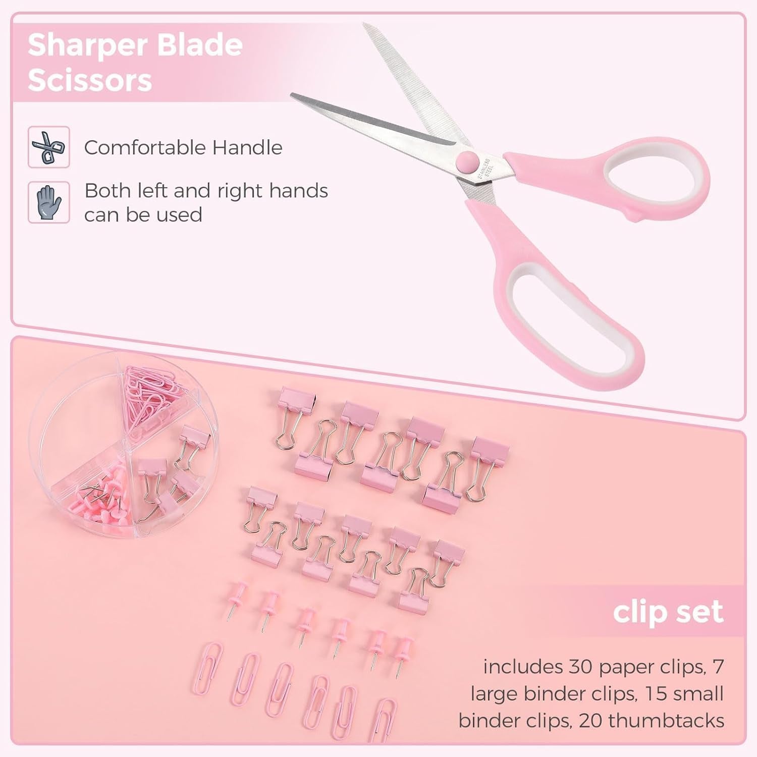 Pink Desk Accessories, Pink Office Supplies Set, Mesh Desk Organizer, Stapler, Tape Dispenser, Scissors, Binder/Paper Clips and 1000Pcs Staples, Desk Organizer for Women, Gifts