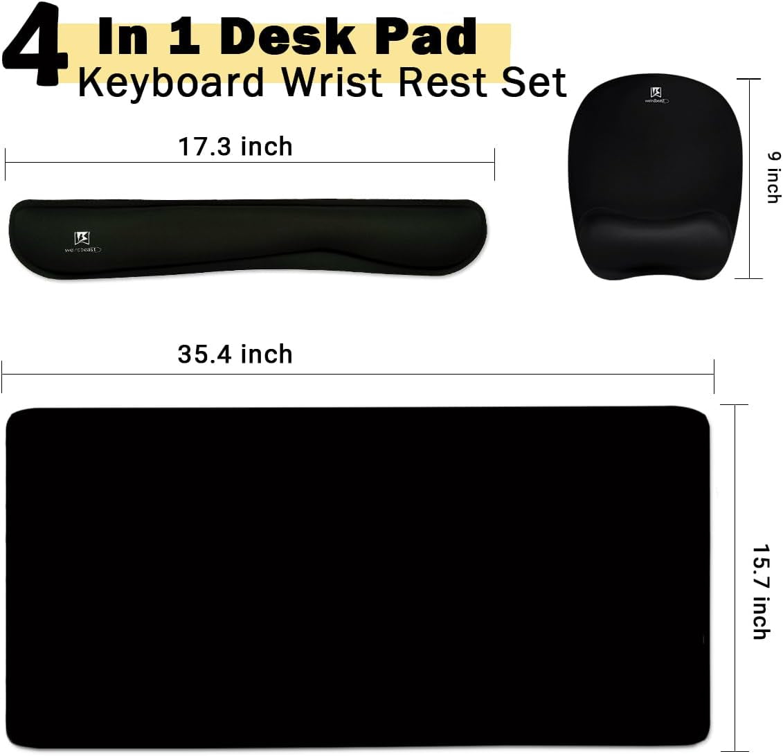4-in-1 Keyboard Wrist Rest & Large Mouse Pad - Memory Foam Ergonomic Desk Mat