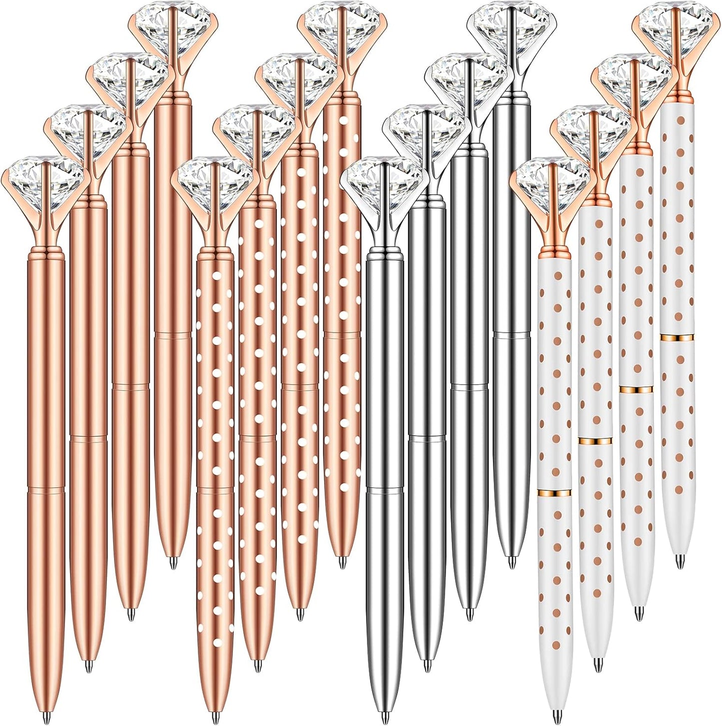 Bling Crystal Ballpoint Pens Set - 16 Pcs Diamond Pens with Black Ink (Mixed Colours)