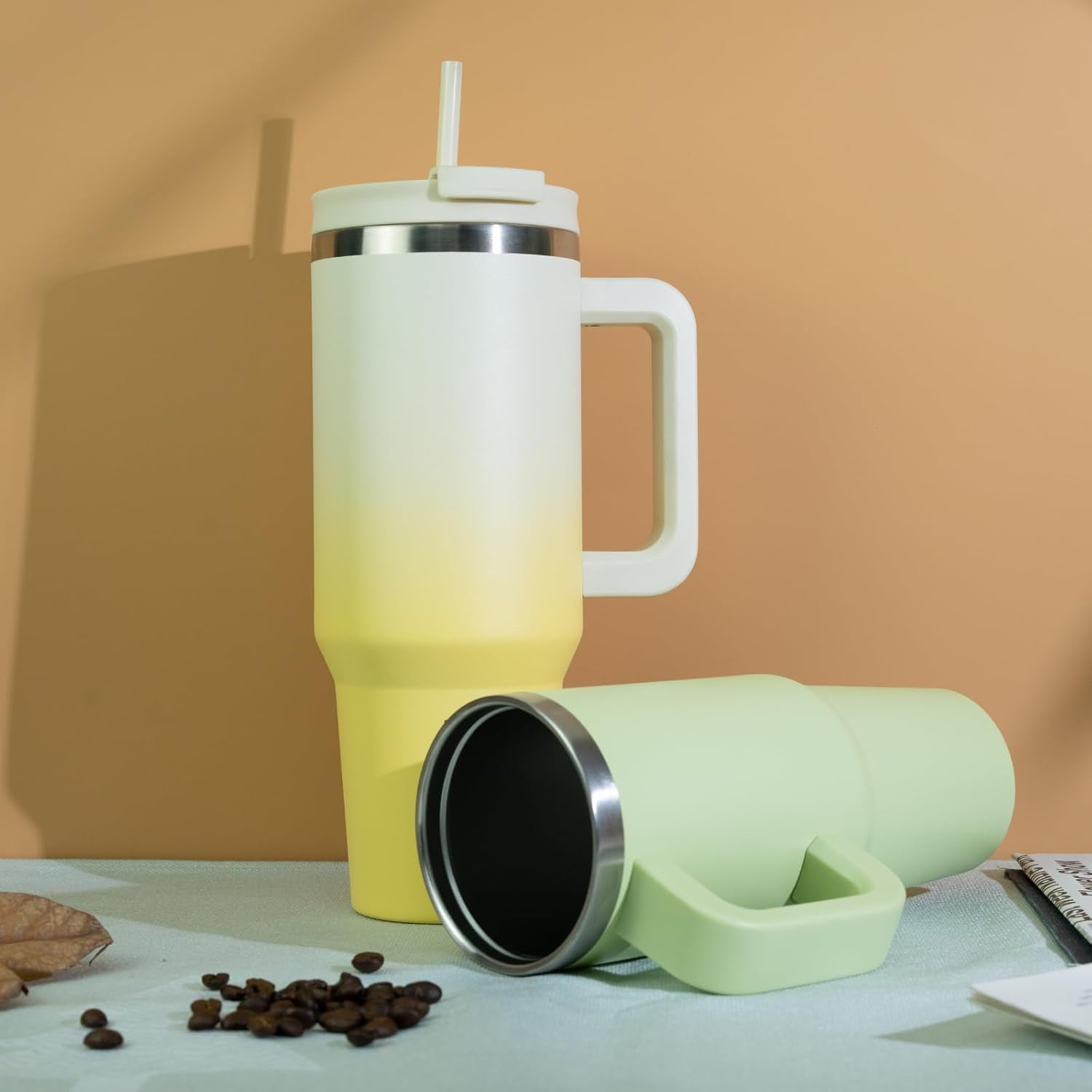 40oz Insulated Tumbler with Handle, Lid & Straw - Stainless Steel