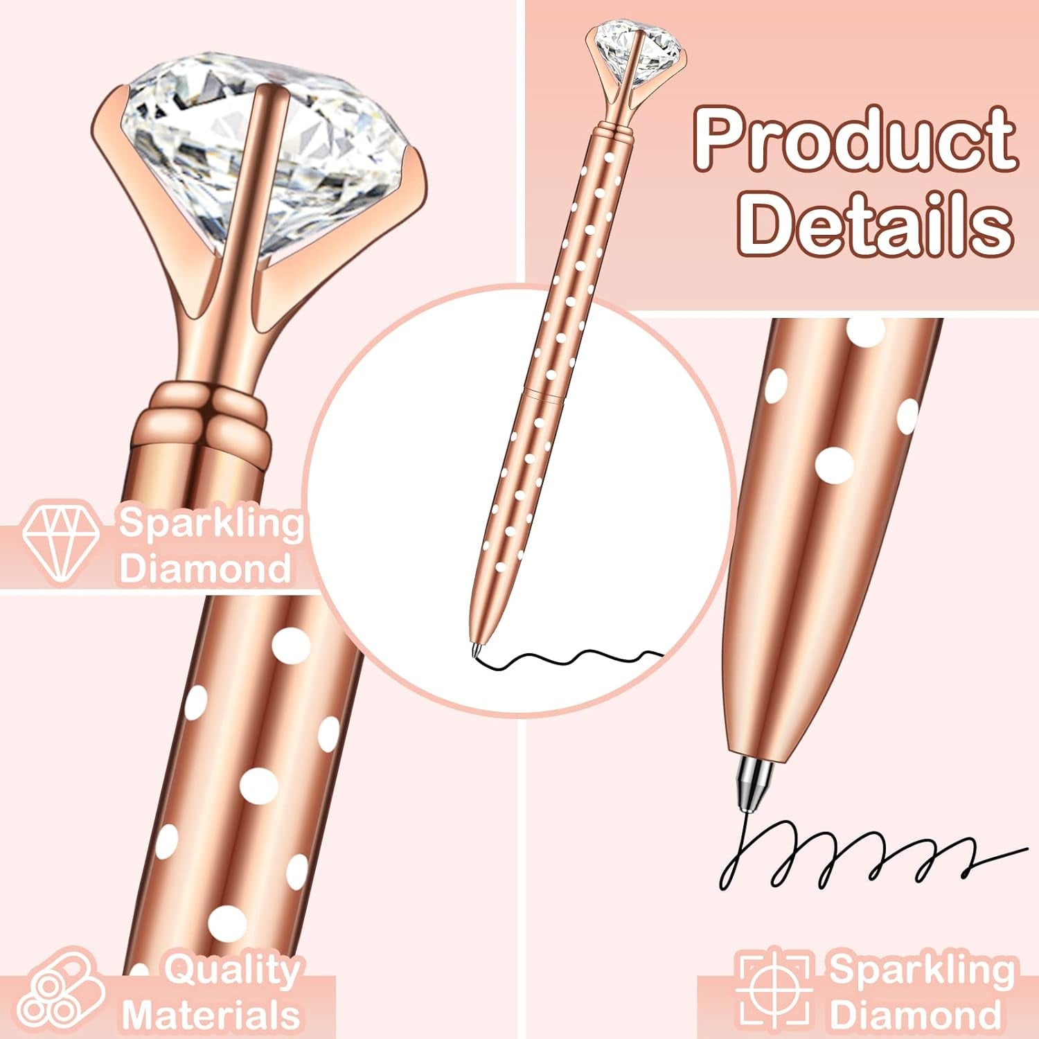 Bling Crystal Ballpoint Pens Set - 16 Pcs Diamond Pens with Black Ink (Mixed Colours)