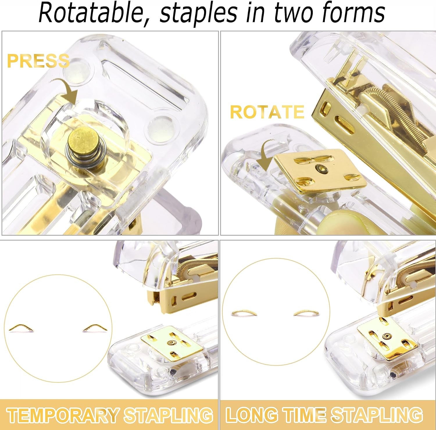 Gold Acrylic Desk Accessories Set - Stapler, Tape Holder, Pen Holder & Scissors