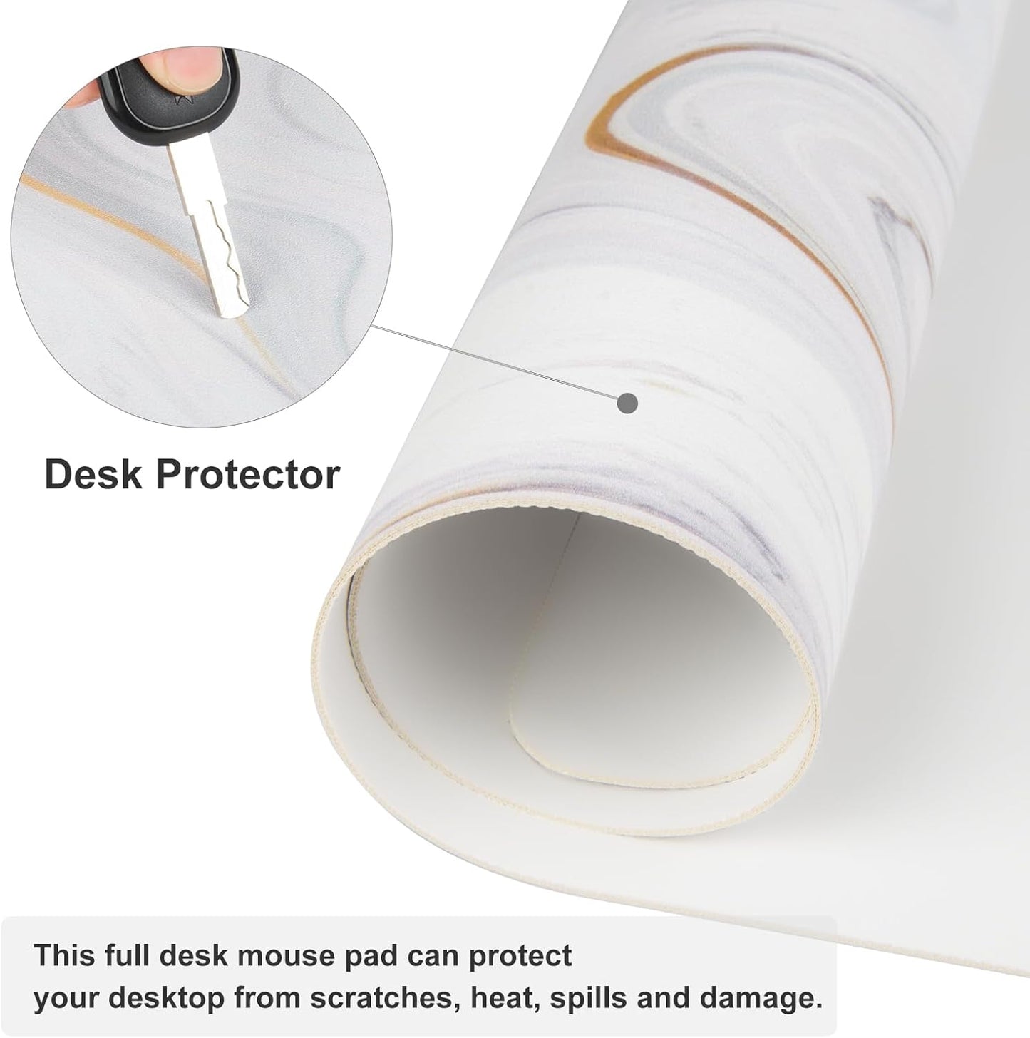 Luxurious White Marble Mouse Pad - Extra Large PU Leather Desk Mat for Ultimate Comfort and Style