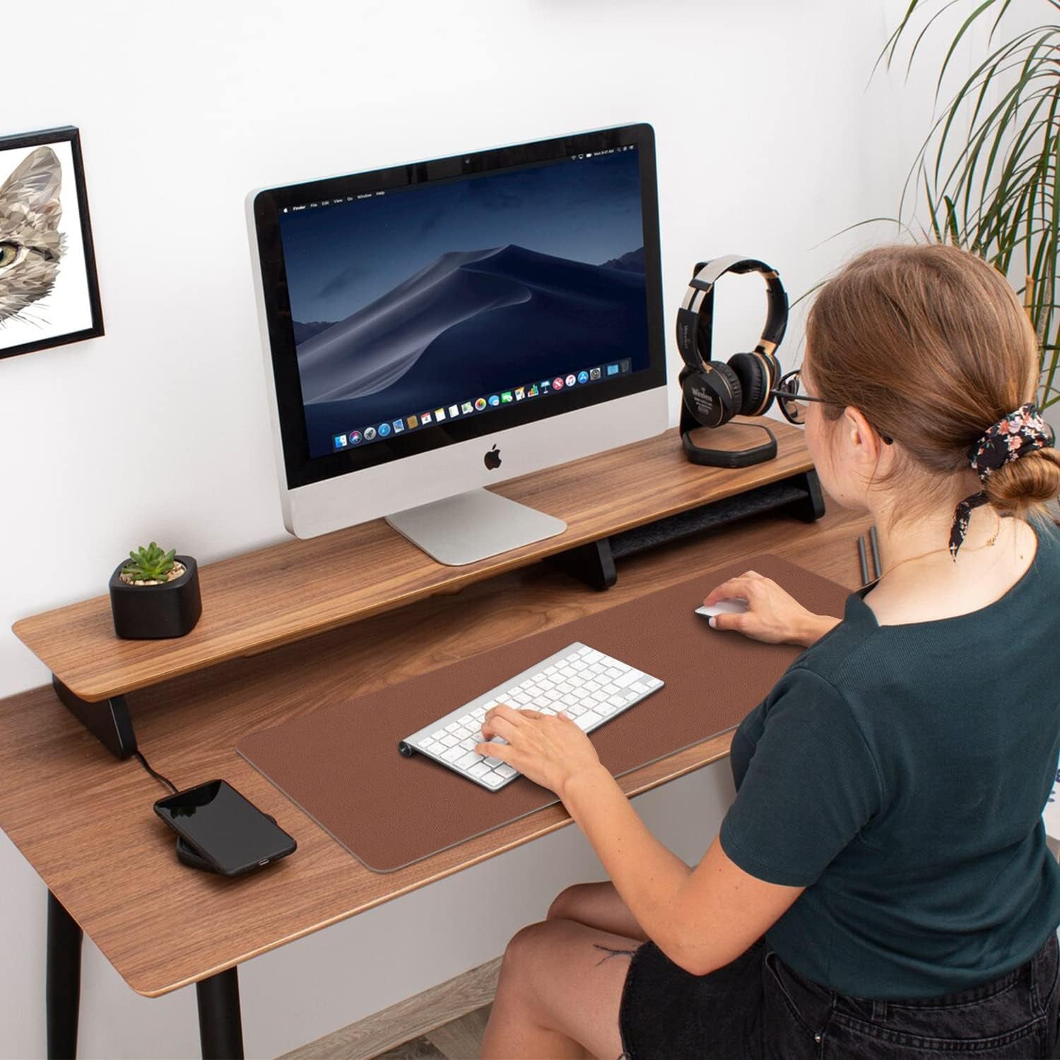 Double-Sided PU Leather Desk Pad - Non-Slip Waterproof Mouse Mat (Brown)